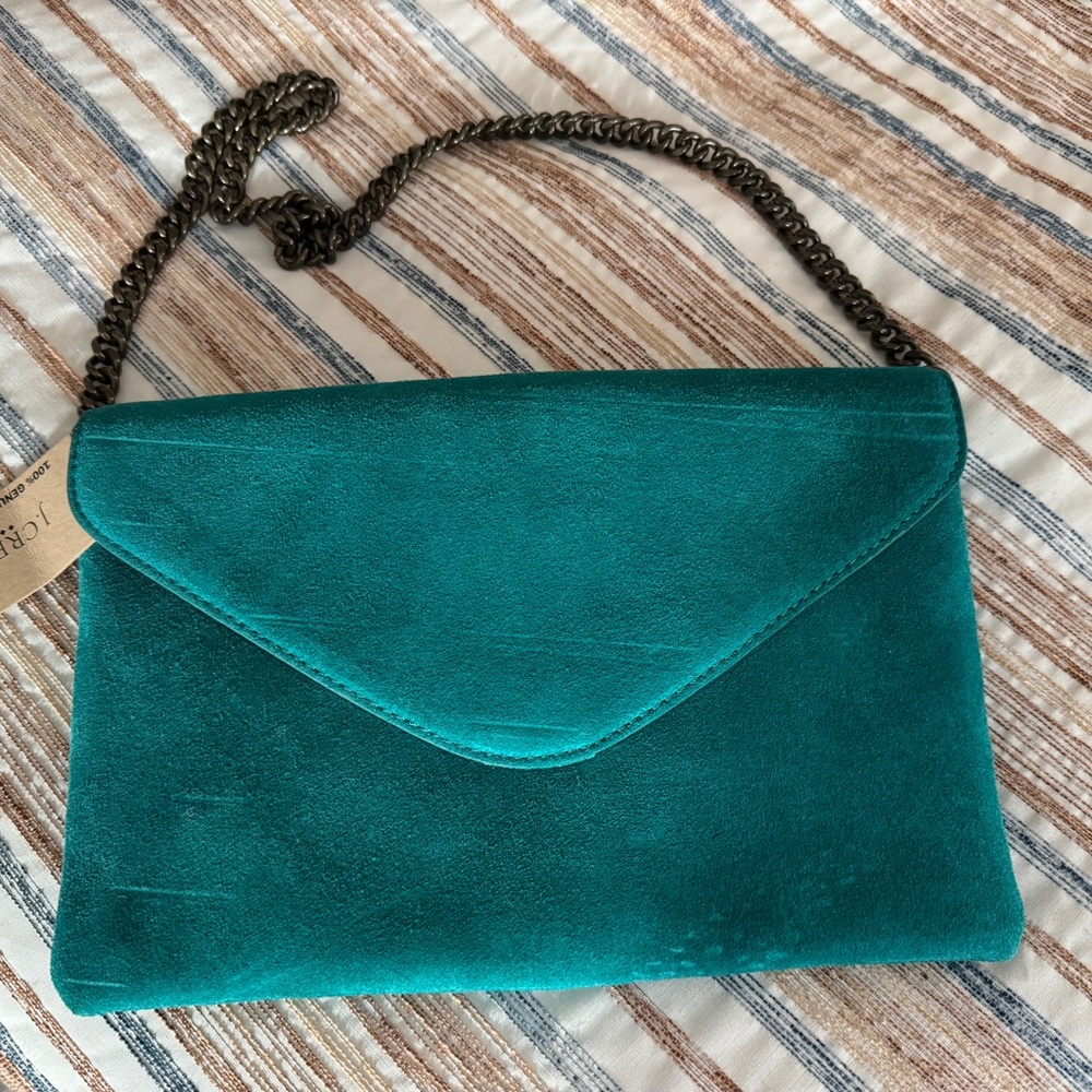 Chic Teal Leather Clutch with Chain Strap